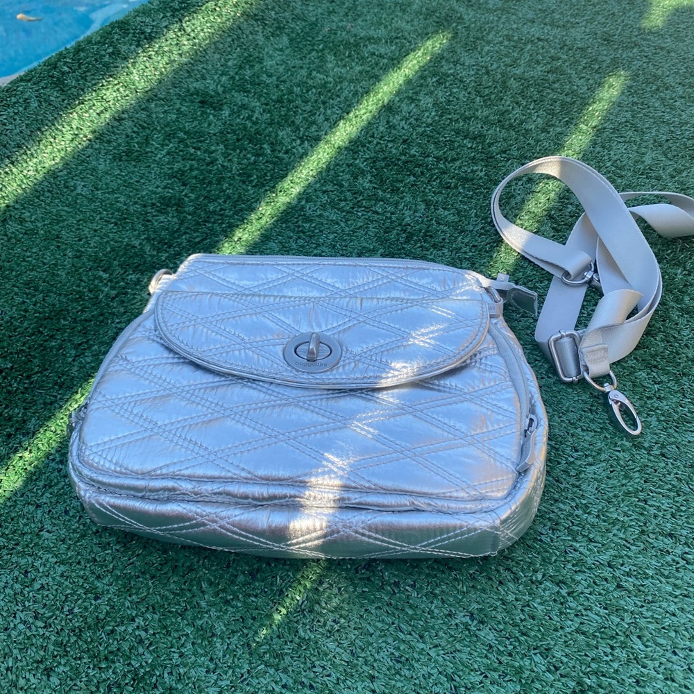 Baggallini Silver Quilted Crossbody Bag